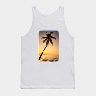 Tropical palm and beach paradise sunset image with a retro effect. Tank Top